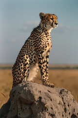 Wall Mural - a cheetah is sitting on a rock in the wild