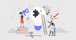 Thought leadership with creative new ideas neubrutalism tiny person concept. Creativity and innovative approach as skills for visionary and strong leader vector illustration. Business success growth.
