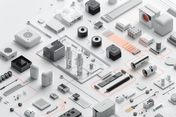 Exploded view infographic detailing a products components with sleek graphical elements