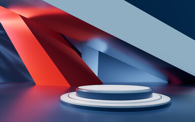 Poster - product stage and abstract geometric interior structure, 3d rendering.