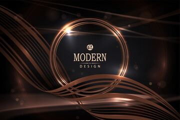 Wall Mural - Composition with a round frame of a copper shade, isolated with tinsel on a black background.