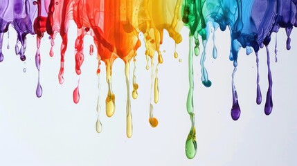 Poster - Colorful watercolor paint drops create a fresh and artistic drippy effect on a pure white background