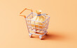 Shopping cart and present bag, 3d rendering.