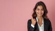 Indian businesswoman thumb up smile for success achievement performance