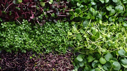 Wall Mural - Different types of microgreens close-up top view