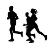 silhouette of group of people running, isolated background