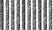 Realistic modern set of steel reinforced rebar, smooth and deformed iron bars for structures, cages, racks, or prison grate. Isolated stainless fittings.