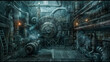 Steam plant brought to life in a hyper-realistic manga and sci-fi style, showcasing industrial might and future tech