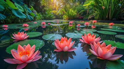 Wall Mural - Waterlillies in pond  at botanical garden