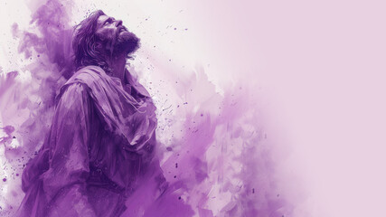 Wall Mural - Purple watercolor paint of resurrected Jesus Christ ascending to heaven