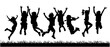 © Haruki Yui - Many kid jumping cheerfully on grass, kids Jumping Silhouette, Vector silhouette of children playing