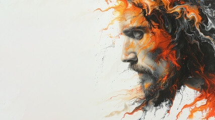 Jesus Christ is praying in colorful liquid painting