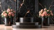 still life with roses modern black marble podium