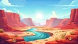 Continent of Arizona state, Grand Canyon National Park, a national park of Colorado stream and red sandstone mountains. Landscape background, nature background, cartoon modern illustration, red