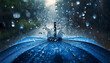 Éclaboussures Artistiques sur Parapluie Bleu sous Pluie Battante