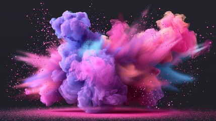 Poster - Traditional Indian holiday with colorful clouds, ink splashes, vibrant dye and clouds of powder. Realistic 3D modern illustration.