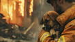 fireman saving a dog from a fire