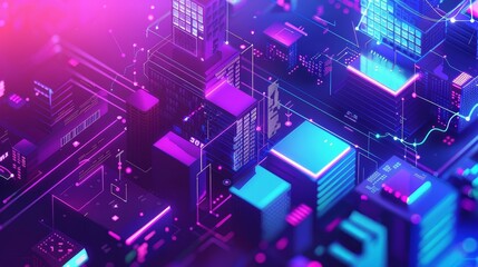 Aufkleber - Blockchain technology business solution 3d modern ultraviolet web banner. Cryptocurrency exchange market isometric landing page. Digital money mining, computer and smartphone.