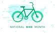 National Bike Month vector. Green bicycle icon vector. Bike silhouette and USA map. Bicycle and USA