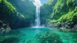 A majestic waterfall plummeted into a crystal-clear pool below, its thunderous roar reverberating through the valley.
