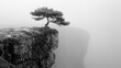 A solitary pine clung defiantly to the edge of a cliff, its twisted branches reaching skyward in a silent plea for life.