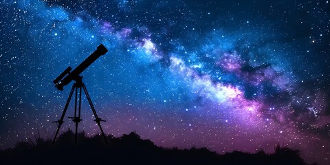 Wall Mural - a lone telescope silhouetted against the majestic starry night sky a captivating gateway to the infi