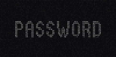Leinwandbilder - ASCII Text Art PASSWORD Word. Dark Binary Code. Concept of Password Protected Digital Data. Hacker Attack Database Leak Information. Cyber Security Vector.