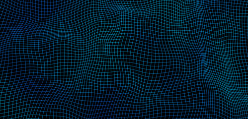 Fototapete - Abstract Warped Wireframe Mesh Grid. Curved Surface Background. Technology Grid Pattern. Distorted Mesh Grid Waves isolated on White Background. Vector Illustration.