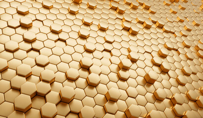 Poster - Abstract Golden hexagon array background 3d rendering	