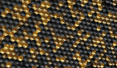 Poster - Black and gold hexagon abstract array background 3d rendering	
