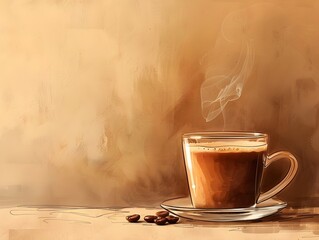 Canvas Print - Steaming Cup of Freshly Brewed Artisanal Coffee a Moment of Comfort and Indulgence