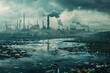 Chemical runoff poisoning rivers, a grim illustration of industrial disregard for environmental health, garbage and environmental pollution, futuristic background.