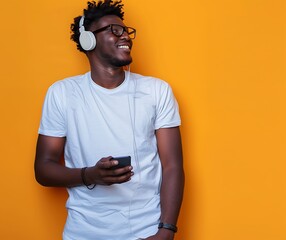 afro man listening to music with headphones