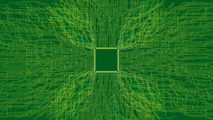 Fototapete - Green Circuit Board. Abstract Motherboard. Green Technology Background. Vector Illustration.
