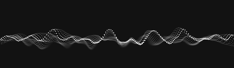 Aufkleber - Sound Wave Particles. Music Data Visualization. Dynamic Circles Dots Particles Ultrawide Party Background. Vector Illustration. Digital Sound Equalizer.