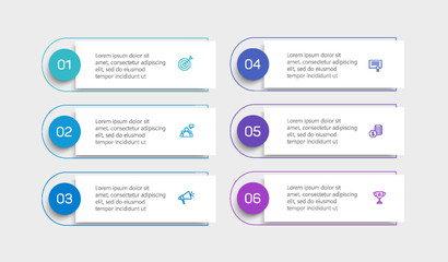  Business vector infographic design template with icons and 6 options or steps. Can be used for process diagram, presentations, workflow layout, banner, flow chart, info graph	