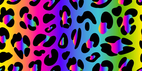 Wall Mural - Rainbow leopard seamless pattern. Animalistic bright print. Neon vector background. 