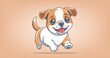 Vector cute funny little red and white cartoon running and jumping puppy. Cheerful kind friendly pet. Beautiful adorable doggy. Canine friend.