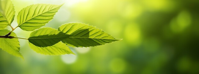 Wall Mural - Close up view of green leaf on blurred greenery background under sunlight. Ecology and environment concept.