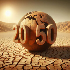 Wall Mural - climate change- 2050 earth 3d on the desert