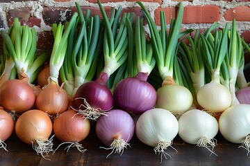 Wall Mural - A table topped with lots of different types of onions