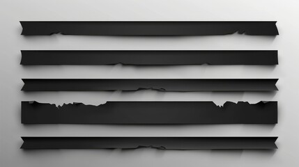 Poster - Overlay shadow strips, realistic lines on transparent background. Gradient borders with soft edges. Black paper shades, dividers graphic design elements, 3d modern illustration.