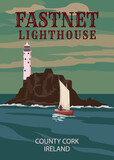 Fototapeta  - Travel retro poster Fastnet Lighthouse Cape Clear West Cork Ireland