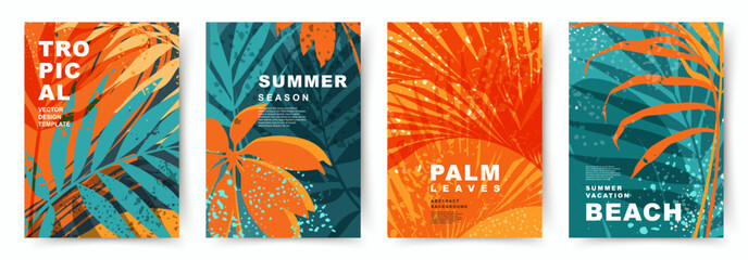 Wall Mural - colorful tropical palm leaves vector background. summer time botanical abstract illustration. exotic