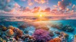 Picture an enchanting summer sunset over a prismatic coral reef casting soothing hues throughout the clear turquoise water