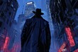 In the heart of New York City, amidst the towering skyscrapers and bustling streets, a shadowy figure lurks in the shadows, his trench coat billowing around him as he waits for his next mark
