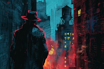 Wall Mural - On the mean streets of the city, a jaded private eye prowls the alleys and backstreets, searching for clues to unravel a web of deceit and deception