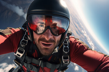 Wall Mural - AI generated image of skydiver instructor flying in blue sky enjoy free fall