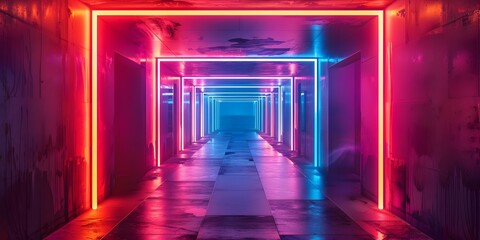 Poster - Mesmerizing Neon Tunnel A Captivating Geometric Display of Light and Color