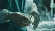 Doctor's hands in focus, sliding into sterile white gloves, a prelude to patient care, detailed in crisp 4k